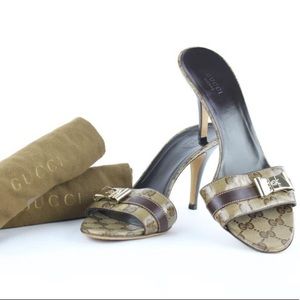 Gucci Heel Monogram Princy Bow Heel Open sandal kitten heel shoes
